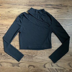 SheIn Black Mock Neck Cut Out Crop Top Women's Petite Small